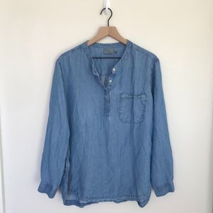 Athleta Chambray Long Sleeve Tunic Blouse XL